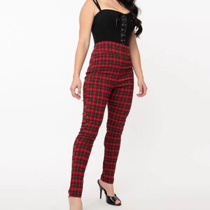 Unique Vintage Black and Red Plaid Rizzo Cigarette Pants Brand New